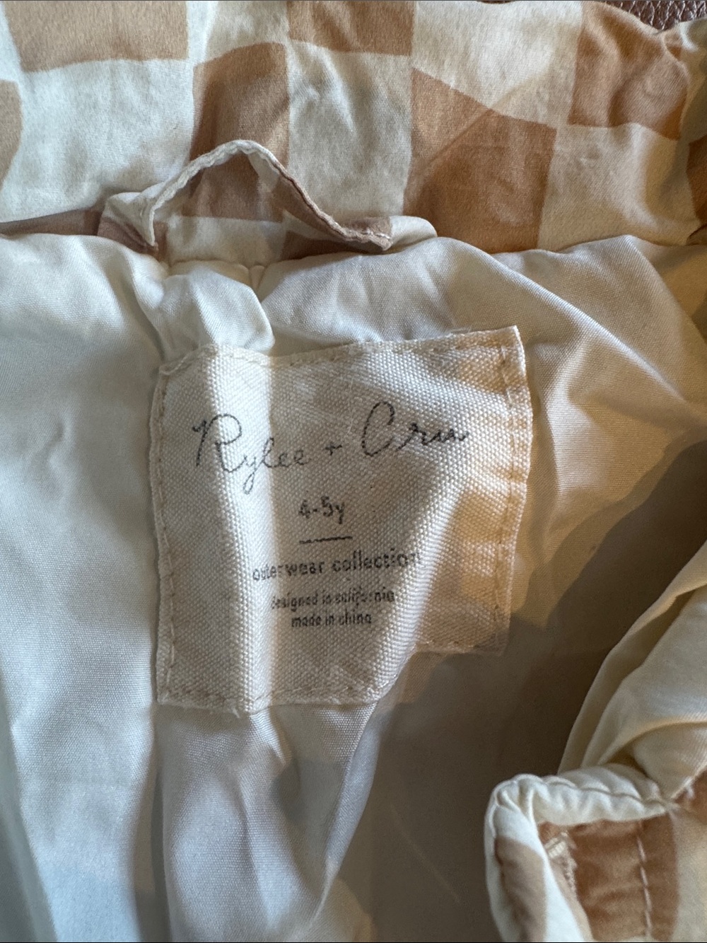 Rylee + Cru Cream and Beige Checker Quilted Jacket sz 4 5 - Picture 2 of 5